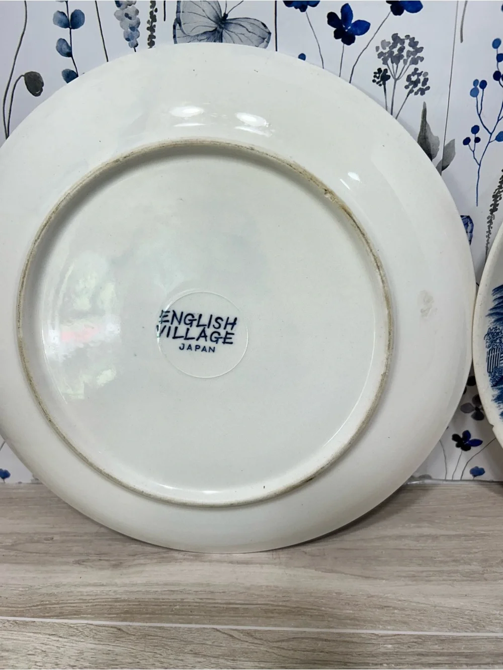 Vintage English Village Japan Blue Transferware Plates Pair